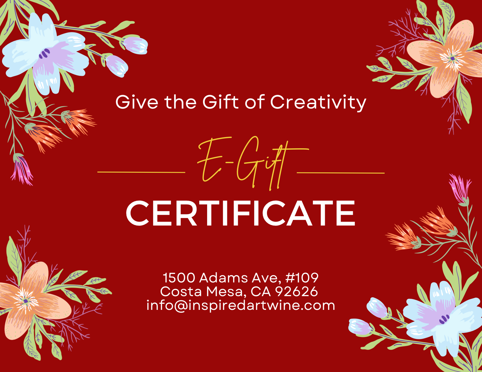 Gift Certificate @ Inspired Art Wine