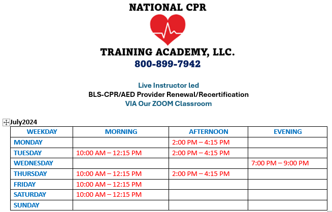 AHA BLS-CPR/AED RENEWAL/RECERTIFICATION CLASS VIA ZOOM. @ National CPR ...